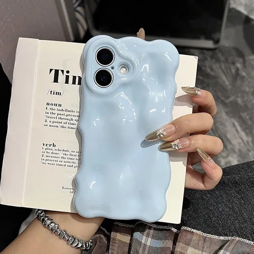 Miniatura 5 de XIZYO Funda para iPhone 13 de 6.1 pulgadas, bonito patrón de ondas, estético, 3D, rizado, ondulado, chapado en purpurina, para mujeres y niñas, Azul