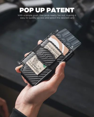 Miniatura 2 de VULKIT Billetera desplegable para tarjetas con correa de dinero, bolsillo frontal de cuero, con ventana de identificación, bloqueo RFID, funda