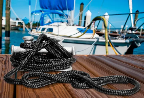 Miniatura 6 de Young Marine paquete de 4 líneas de muelle de 1/2” x 4,5 metros de grado marino, cuerda doble trenzada de nailon con ojal de 30,5 cm. Cuerda de Negro