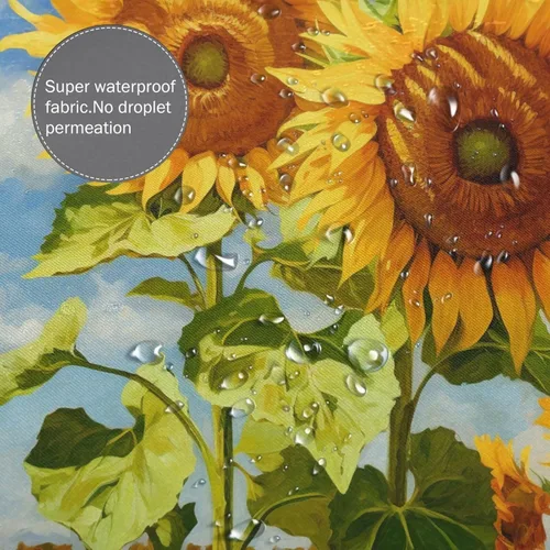 Miniatura 4 de YLATY2314 - Cortina de ducha de girasol para baño, pintura al óleo, hojas verdes, flores, bohemio, tela amarilla abstracta, moderna, impermeable