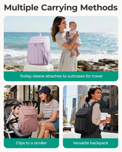 Miniatura 5 de BAGSMART Mochila para Pañales, Bolsa Grande para Pañales de Bebé, Bolsa Acolchada Esponjosa para Bebé para Mamá con Bolsillos Aislados de Acceso