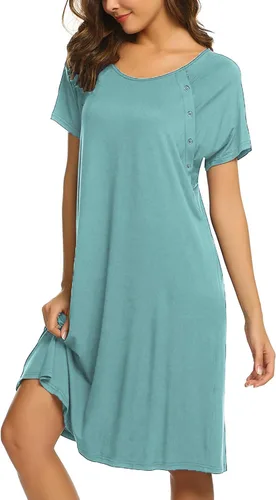 Miniatura 4 de Ekouaer - Camisón con botones y manga corta para mujer, vestido para lactancia, parto, hospital y maternidad, tallas S-XXL