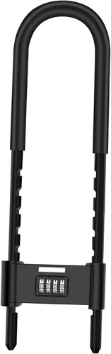 Candado de combinación de 4 dígitos, bloqueo de código de seguridad en forma de U antirrobo resistente con grillete ajustable, para bicicletas,