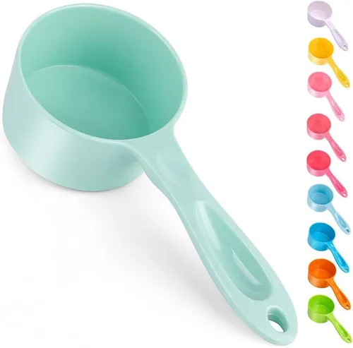 Super Design Cuchara de comida para perros de 1/2 taza para contenedor, cuchara medidora de melamina para perros, gatos, pájaros y conejos, cuchara