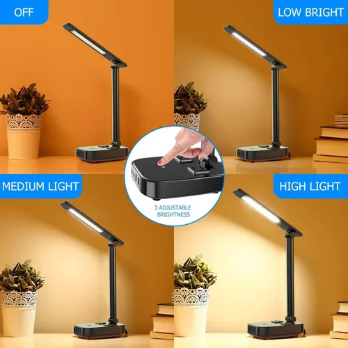 Miniatura 3 de Yostyle Lámpara de escritorio LED con 4 puertos de carga USB y 2 salidas de CA, estación de tira de alimentación con cable de extensión de 5 pies