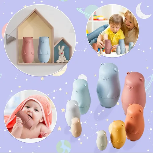 Miniatura 5 de Chivao 8 Piezas Muñecas Rusas Anidables, Muñeca Matryoshka de Silicona Juguetes de Pascua Juguete Educativo Muñecas Anidables Apilables para Niños