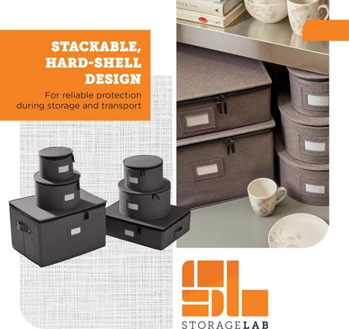 Miniatura 4 de storageLAB Contenedores de almacenamiento de China, carcasa rígida con divisores de fieltro para placas de carga y platos, ideal para organización