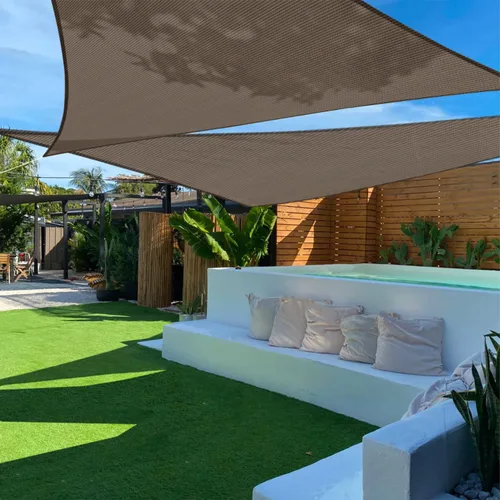 Miniatura 8 de TANG Toldo parasol triangular derecho de 8 x 8 x 11 pies, para patio, con bloqueo UV, tela permeable para pérgola, patio trasero, porche, terraza