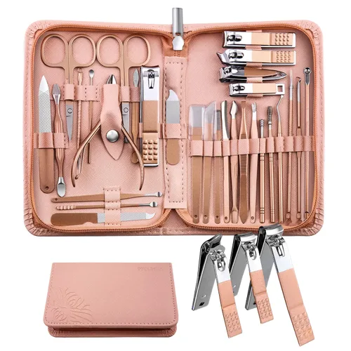 Miniatura 8 de WOAMA - Juego profesional de manicura con 30 piezas de acero inoxidable de color plata en estuche negro Plateado
