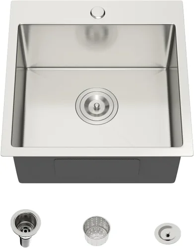 Miniatura 11 de Mocoloo Fregadero de barra de 13 pulgadas con caída en la parte superior, fregadero de cocina pequeño de acero inoxidable T304 de 13 x 15 pulgadas