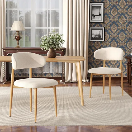 Miniatura 12 de Juego de 2 sillas de comedor estilo granja, sillas de comedor de mediados de siglo con patas de metal de grano de nogal, sillas tapizadas de tela