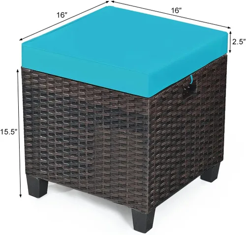 Miniatura 3 de LDAILY Moccha - Juego de 2 otomanas para patio al aire libre, para todo tipo de clima, con cojines extraíbles, reposapiés para exteriores (turquesa)