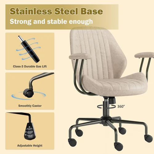 Miniatura 3 de Silla de oficina en casa, silla ergonómica para computadora con soporte lumbar, altura ajustable, silla de oficina moderna de mediados de siglo