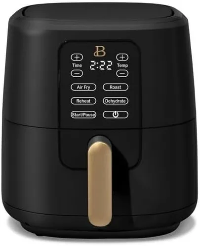 Freidora de aire de 6 Qt con tecnología Turbocrisp y pantalla táctil activada, negra de Drew Barrymore, rangos de temperatura ajustables