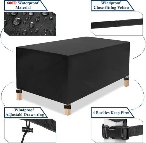 Miniatura 2 de JESTOP Fundas para Muebles de Patio, 600D Cubierta Rectangular para Mesa de Exterior Impermeable Resistente al Viento Tela Oxford Resistente Anti-UV