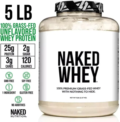 Miniatura 2 de NAKED Paquete de proteínas alimentadas con pasto: suero de leche sin sabor de 5LB y caseína sin sabor de 5 libras
