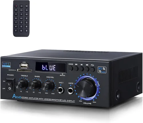 AK45 - Amplificador de audio estéreo para el hogar con Bluetooth, 300 W, amplificador de potencia de 2.0 canales para sistema estéreo doméstico con