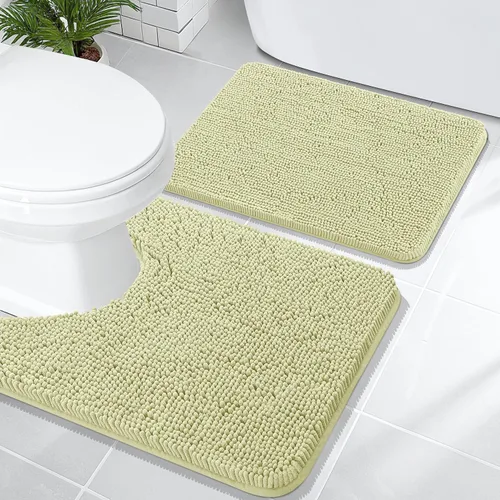 Miniatura 151 de OLANLY Juego de alfombras de baño de 2 piezas, alfombras de baño de chenilla suave y absorbente y alfombra de contorno en forma de U para inodoro