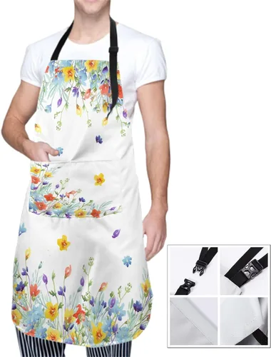 Miniatura 3 de Delantal floral de acuarela para mujer con 2 bolsillos, colorido arte floral, delantal impermeable, 28 x 33 pulgadas