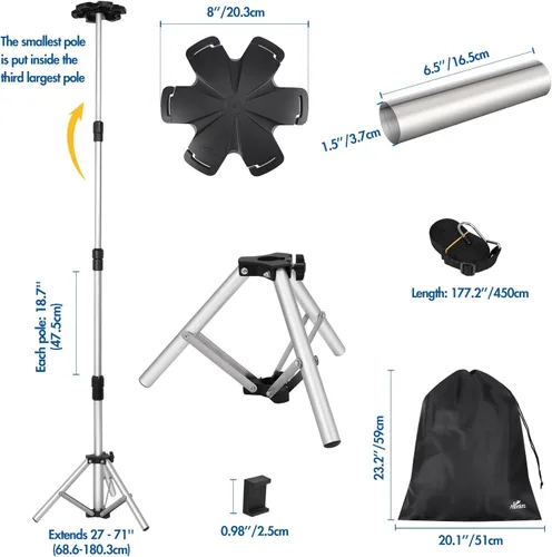 Miniatura 7 de Affordura - Poste de soporte para cubierta de barco extra alto con base de trípode de metal y parte superior hexagonal, postes ajustables de 27-71