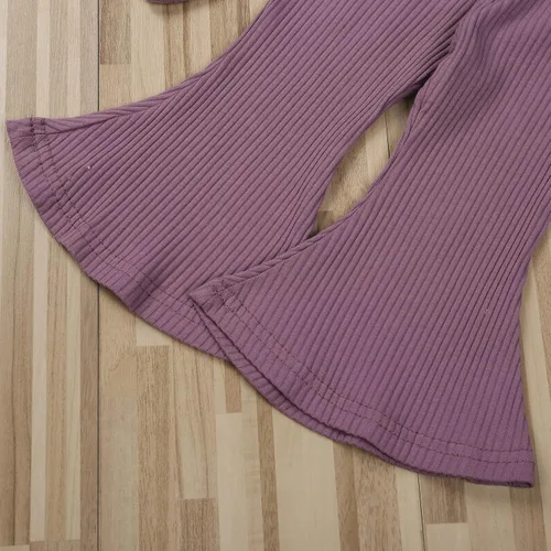 Miniatura 7 de Ropa para bebé y niña, acanalado, con volantes, manga larga, mameluco, pantalones acampanados, color sólido, otoño, invierno, trajes de 2 piezas