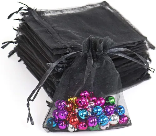 Miniatura 8 de Lautechco 100 bolsas de organza – 4 x 6 pulgadas, bolsas de regalo de malla beige con cordón para Navidad