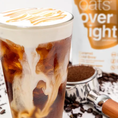 Miniatura 5 de Oats Overnight - Caramel Cold Brew - Vegano, 0.71 oz de proteína, batido de desayuno alto en fibra, 65 mg de cafeína, sin gluten, avena sin OMG