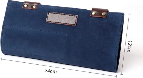 Miniatura 3 de Bolsa de tijeras de salón enrollable, 12 bolsillos de cuero genuino para estilista, soporte para tijeras de peluquería para peluquería Hj-ZP011-negro