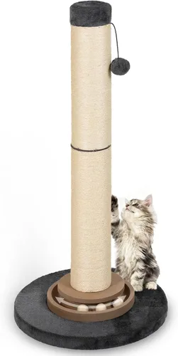 Poste rascador para gatos resistente, 35 pulgadas de alto, torre de árbol para gatos con bola colgante para gatos de interior y adultos, poste