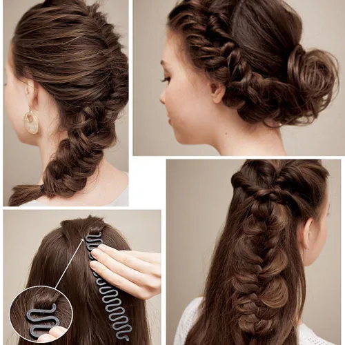Miniatura 4 de 3 unids rodillo de herramienta de trenzado de pelo con gancho mágico torsión de pelo peinado moño fabricante DIY accesorios de estilo de pelo negro