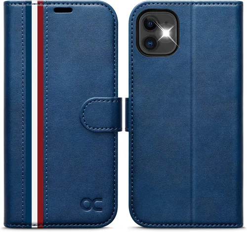 Miniatura 8 de OCASE Funda tipo cartera compatible con iPhone 11 con tarjetero y soporte para tarjetas, funda de piel sintética con función atril y cierre Negro