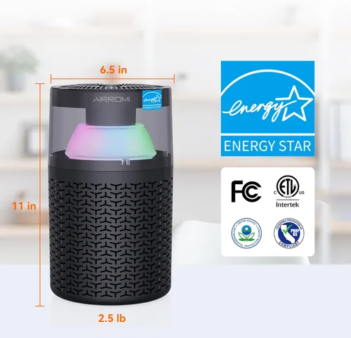 Miniatura 9 de AIRROMI Purificador de aire para mascotas para el hogar y el dormitorio, filtro de carbón activado HEPA, elimina la caspa y el olor de las mascotas