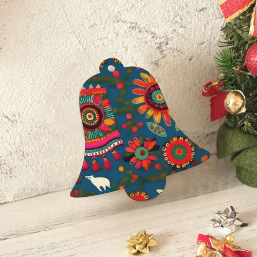 Miniatura 7 de 6 adornos de madera de Navidad para niños y adultos, decoración colgante de árboles de Navidad, 4 estilos, arte popular mexicano, estampado bohemio