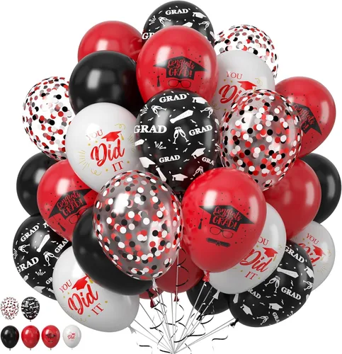 Miniatura 18 de Globo Rojo Blanco Azul, 50 unidades de 12 pulgadas, globos de látex azul marino, rojo rubí oscuro, confeti dorado metálico para baby shower