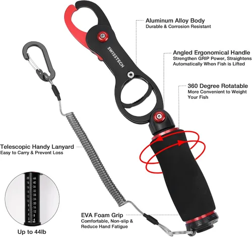 Miniatura 2 de Swiss+Tech Kit de herramientas de pesca, pinza de pescado con escala, alicates de pesca multifunción, tijeras de línea trenzada, equipo de pesca