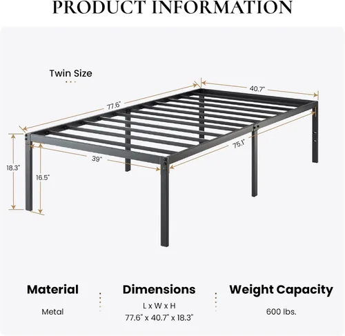Miniatura 2 de SHA CERLIN Base de cama de plataforma de tamaño individual resistente, cabecera autofija, no necesita somier, base de colchón, sin ruido, fácil