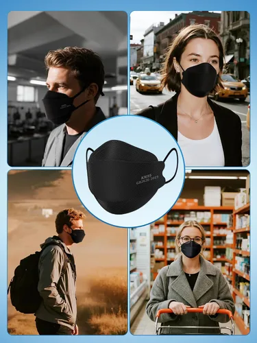 Miniatura 7 de Mascarillas KN95 para adultos, paquete de 50 unidades, mascarillas desechables negras de 5 capas contra humo y polvo PM 2.5, eficiencia
