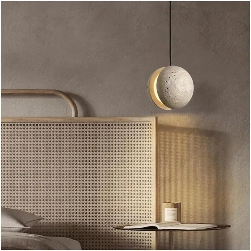 Miniatura 5 de Lámpara colgante de travertino amarillo nórdico pequeño, lámparas colgantes modernas, lámpara de globo simple con pantalla acrílica para cocina