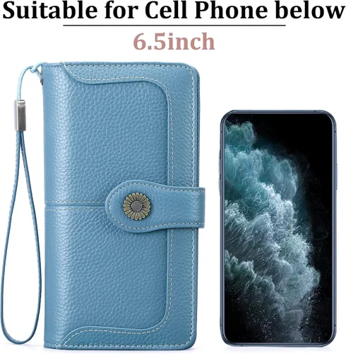Miniatura 5 de FALAN MULE Cartera de cuero genuino RFID bloqueo gran capacidad Trifold señoras cartera.