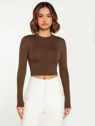 Miniatura 4 de Verdusa Camiseta básica de manga larga con cuello redondo para mujer