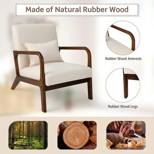 Miniatura 7 de Giantex Juego de 2 sillas decorativas modernas con almohada, cómodo sillón tapizado con almohadillas de fieltro antideslizantes, marco de madera
