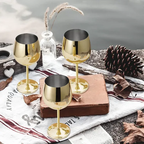 Miniatura 5 de Lifecapido Juego de 4 copas de vino de acero inoxidable, copas de vino de acero inoxidable de 18 onzas, copas de vino de metal con tallo con cepillo