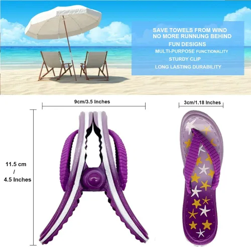 Miniatura 4 de Juego de 2 clips de toalla de playa para playa, piscina y sillas de crucero, pasadores de ropa de plástico, soportes para toallas de playa, clips