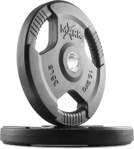 Miniatura 13 de XMARK TRI-GRIP - Par o juego de discos de peso olímpicos, pesas de ejercicio con revestimiento de goma para barra olímpica, juego de pesas
