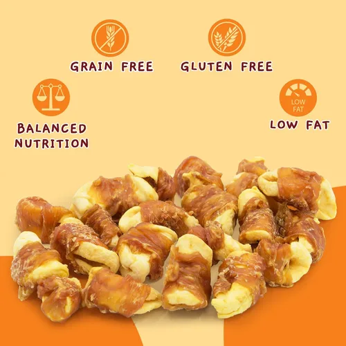 Miniatura 2 de Jungle Calling Golosinas para perros, golosinas de manzana envueltas en pollo sin piel, sin gluten y granos, mordeduras masticables para una