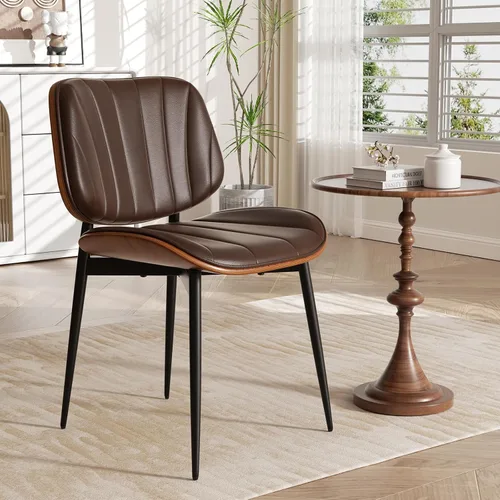 Miniatura 22 de Silla de comedor, sillas de comedor modernas de mediados de siglo, sillas de cocina tapizadas de piel sintética con respaldo de madera curvada