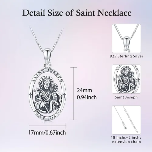 Miniatura 4 de Brisskaari Collar con colgante de San Miguel, San Cristóbal, San Patricio, San Juda, San Benito, San José, plata de ley 925, medalla de amuleto