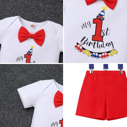 Miniatura 24 de ODASDO Conjunto de 3 piezas y 4 piezas de manga corta con tirantes y espalda en Y para bebé niño