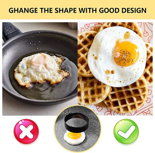 Miniatura 4 de Juego de anillos de huevo profesionales para freír o dar forma a huevos, paquete de 4 anillos redondos para huevos para cocinar, moldes