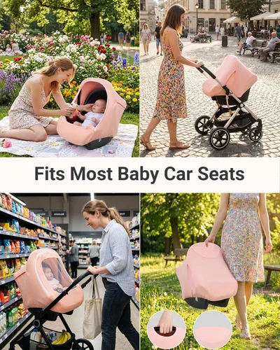 Miniatura 7 de Metplus Funda para Asiento de Carro de Bebé 2 en 1, Funda de Uso Múltiple para Toldo de Asiento de Carro de Bebé con Sombrilla de Privacidad, Rosa